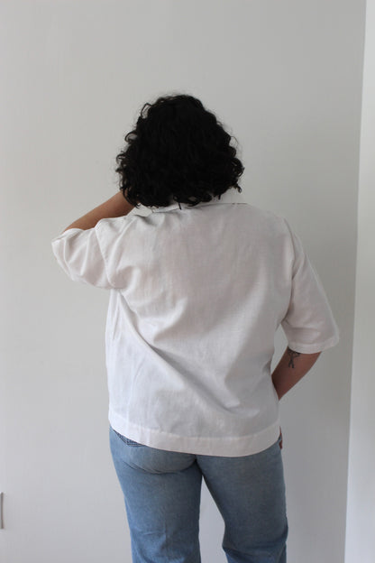 Vintage Ivory Linen Boxy Blouse