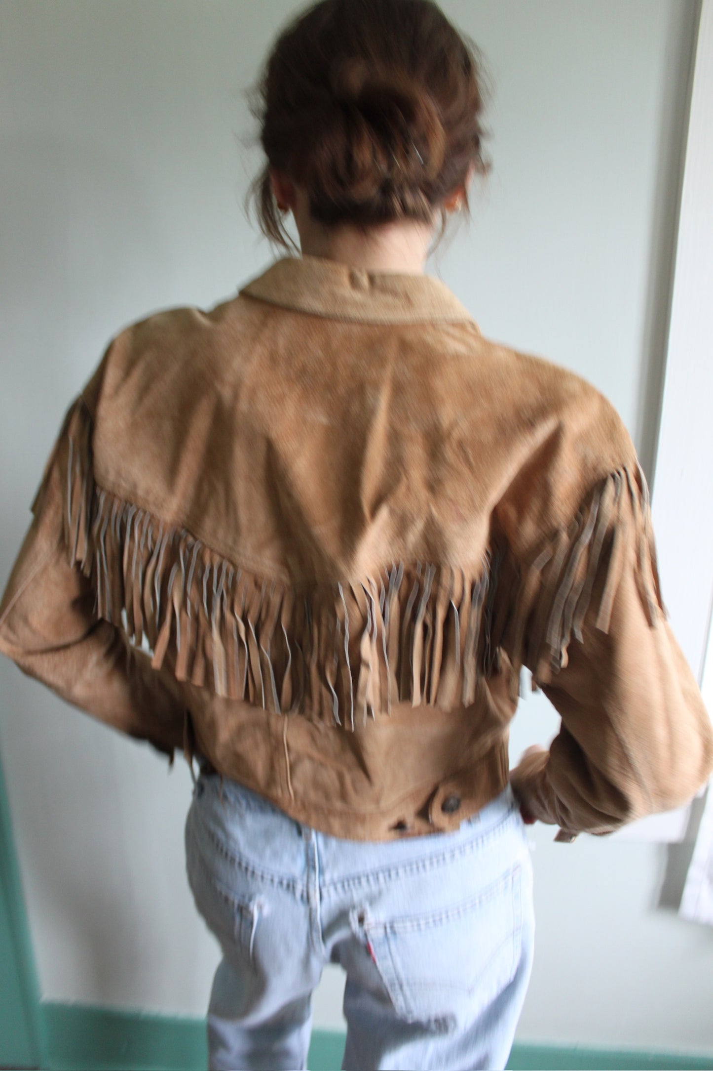 Petite Vintage Fawn Fringed & Cropped Suede Jacket