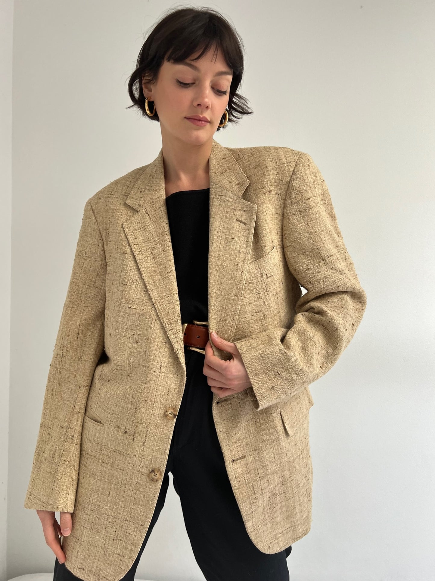 Vintage Wheat Woven Silk Blazer