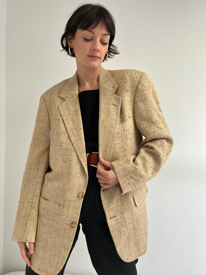 Vintage Wheat Woven Silk Blazer