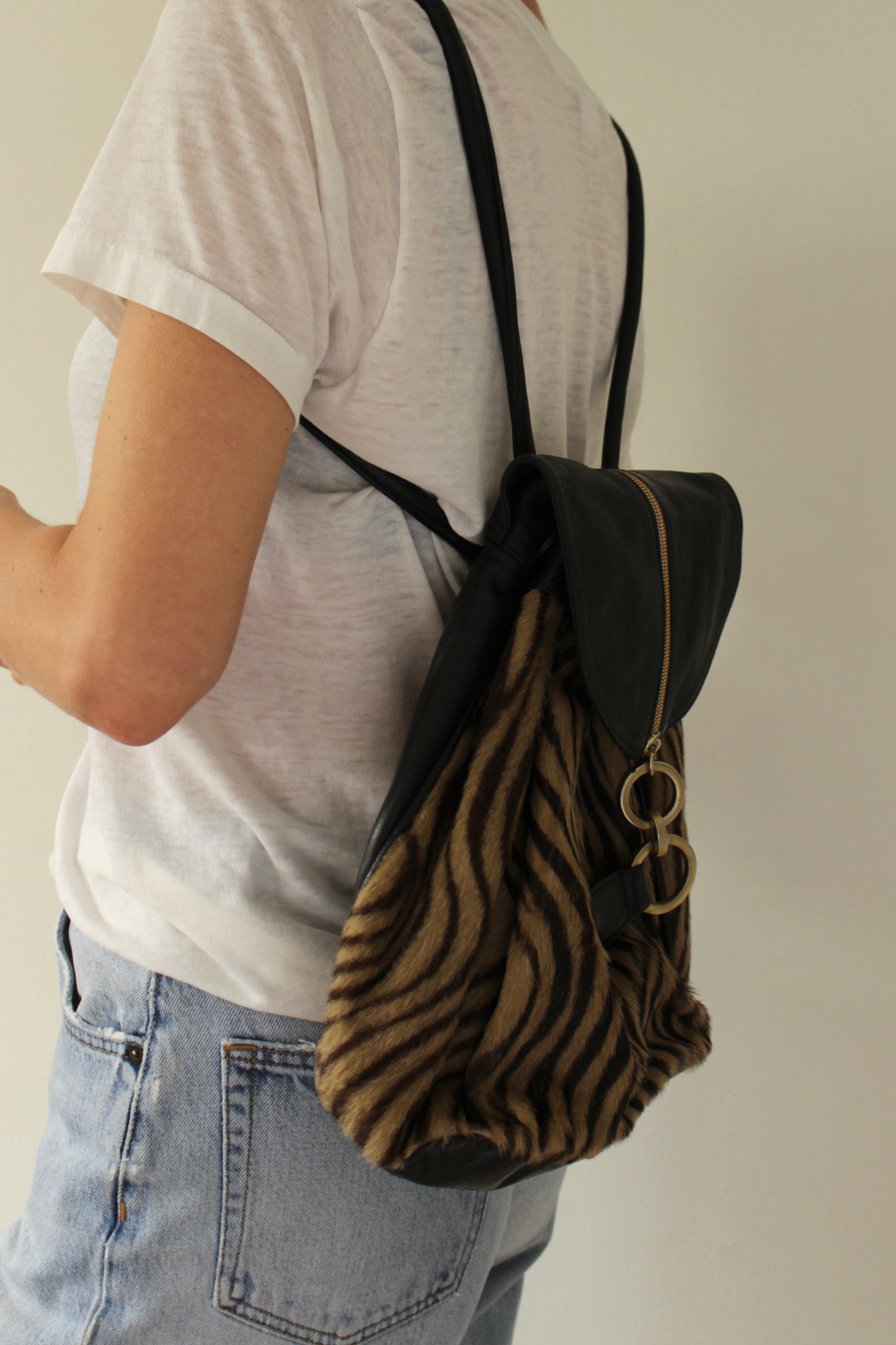 Vintage Leather & Printed Calf Hair Backpack