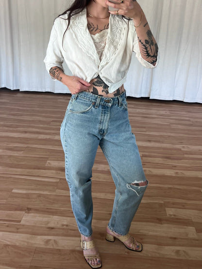 Stunning Antique Embroidered & Lace-Accent Crop