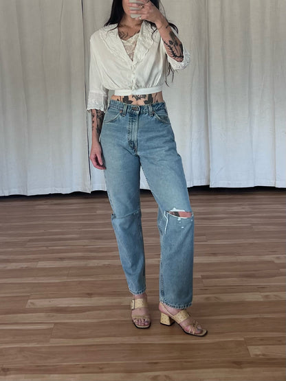 Stunning Antique Embroidered & Lace-Accent Crop