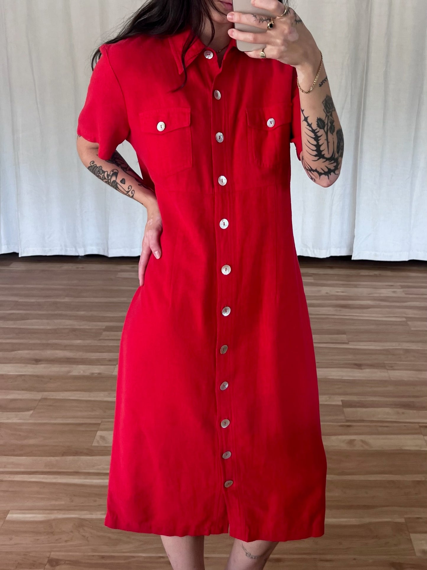 Vintage Poppy Linen Market Dress
