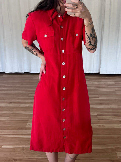 Vintage Poppy Linen Market Dress