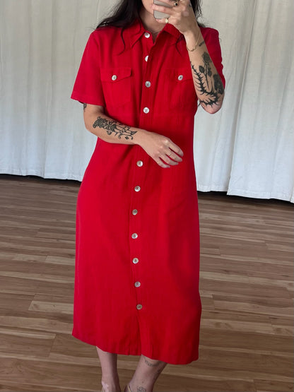 Vintage Poppy Linen Market Dress