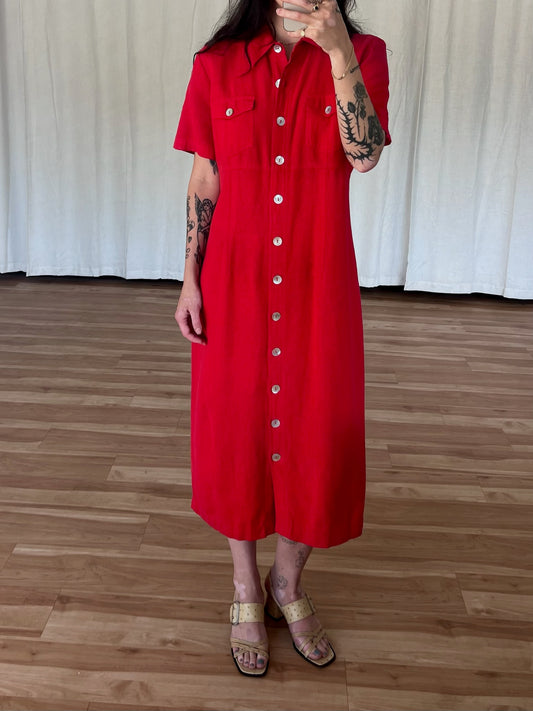 Vintage Poppy Linen Market Dress