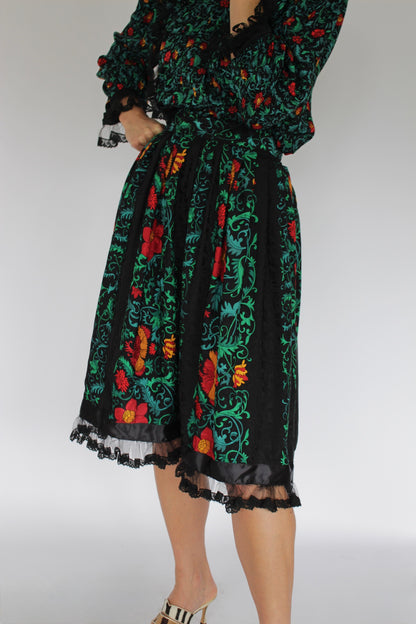 Vintage Oscar de la Renta Floral Silk Skirt Set