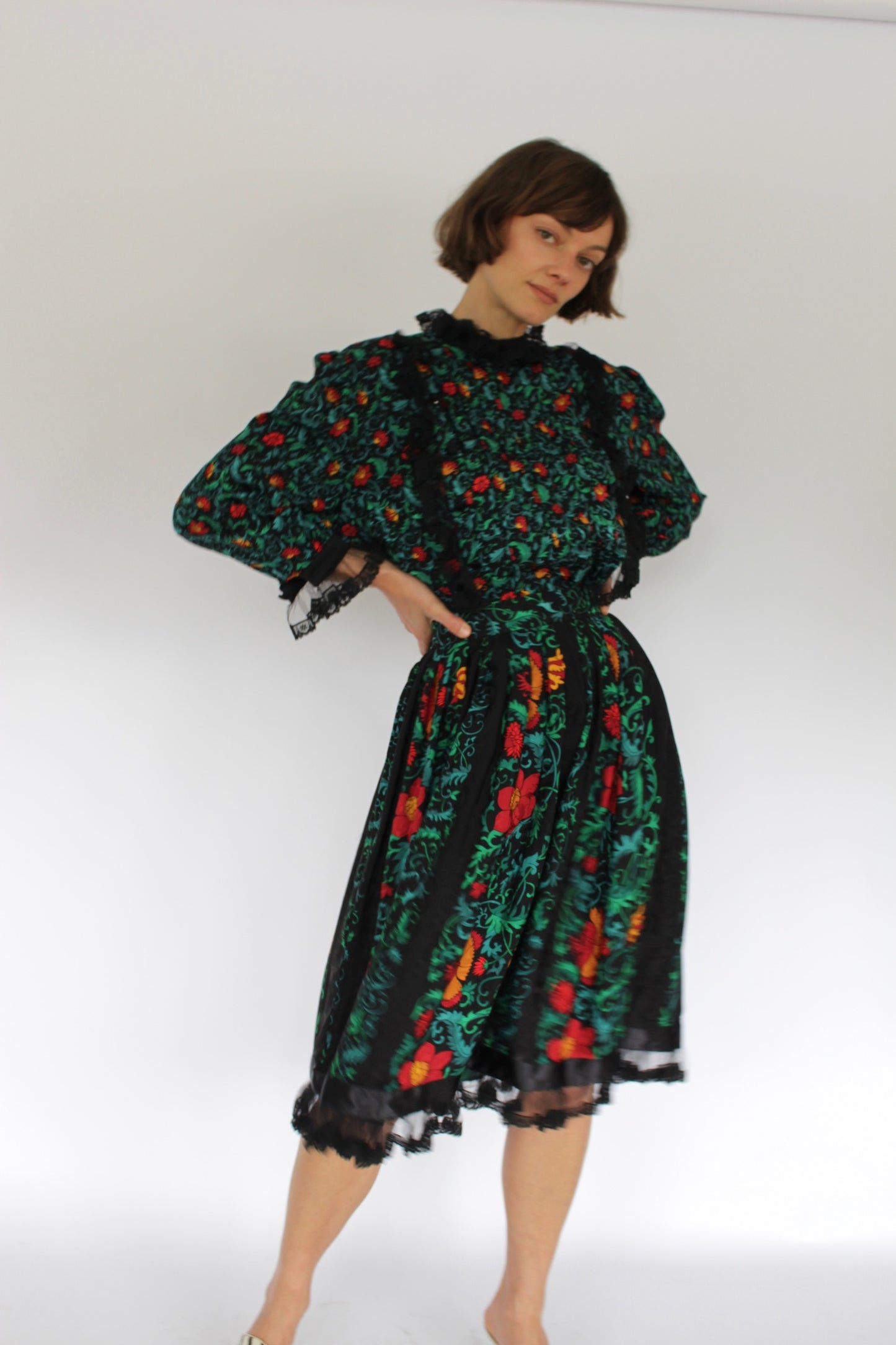 Vintage Oscar de la Renta Floral Silk Skirt Set