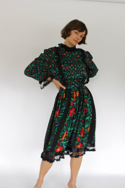 Vintage Oscar de la Renta Floral Silk Skirt Set