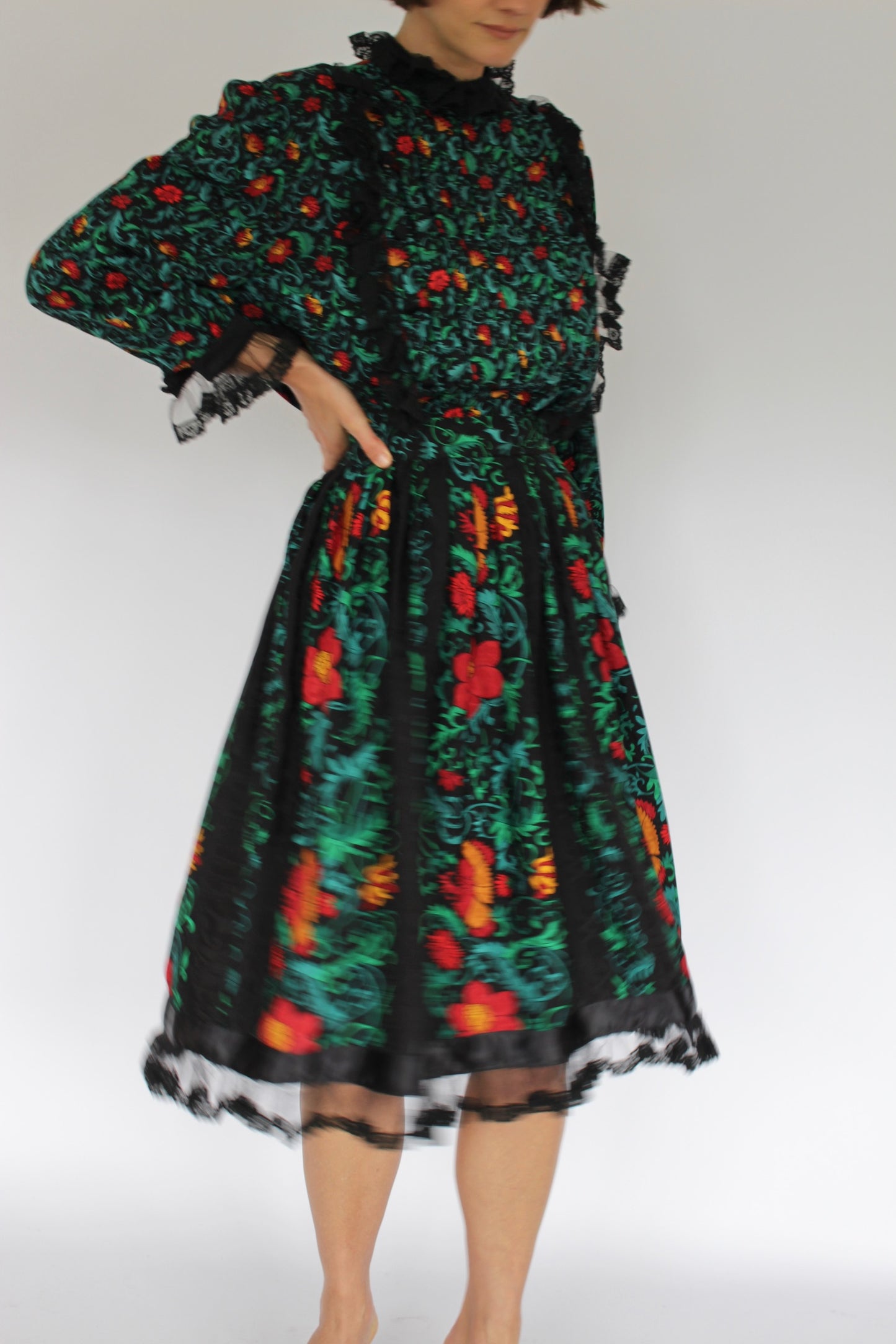 Vintage Oscar de la Renta Floral Silk Skirt Set