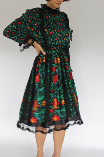 Vintage Oscar de la Renta Floral Silk Skirt Set