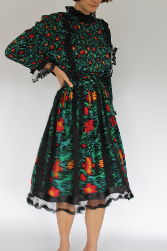 Vintage Oscar de la Renta Floral Silk Skirt Set