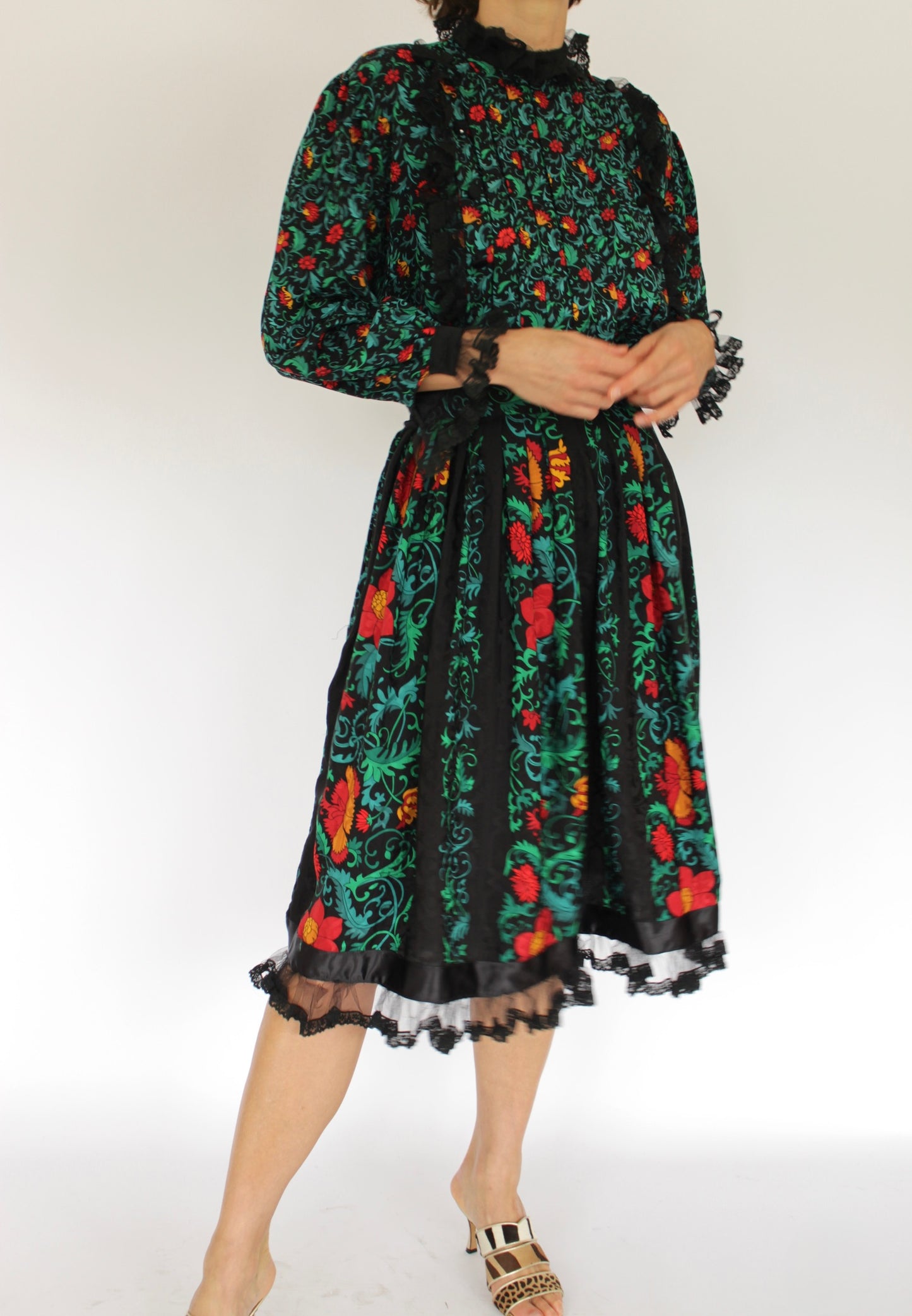 Vintage Oscar de la Renta Floral Silk Skirt Set