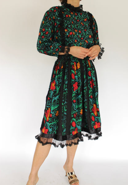 Vintage Oscar de la Renta Floral Silk Skirt Set