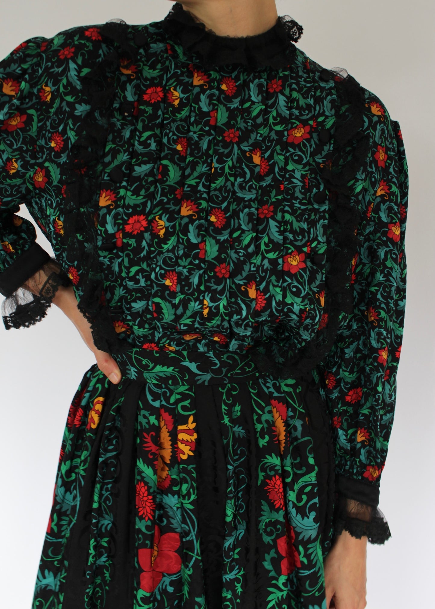 Vintage Oscar de la Renta Floral Silk Skirt Set