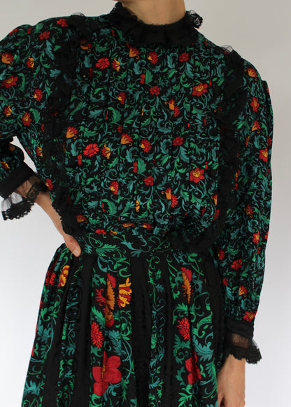 Vintage Oscar de la Renta Floral Silk Skirt Set