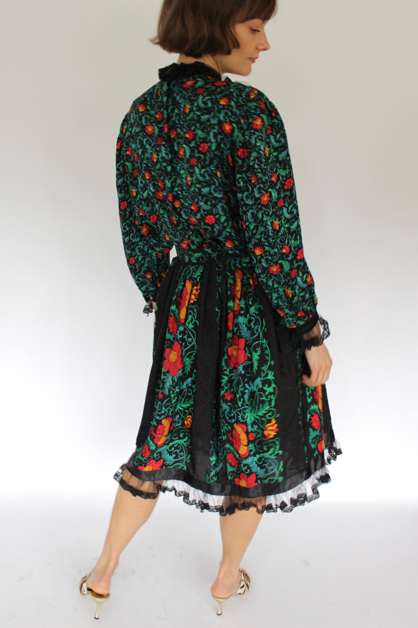 Vintage Oscar de la Renta Floral Silk Skirt Set