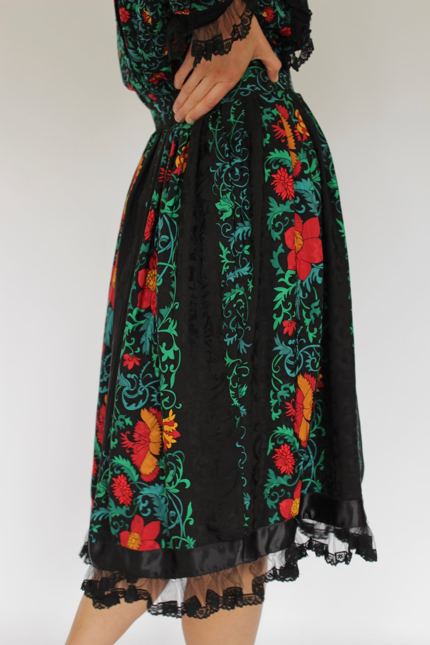 Vintage Oscar de la Renta Floral Silk Skirt Set