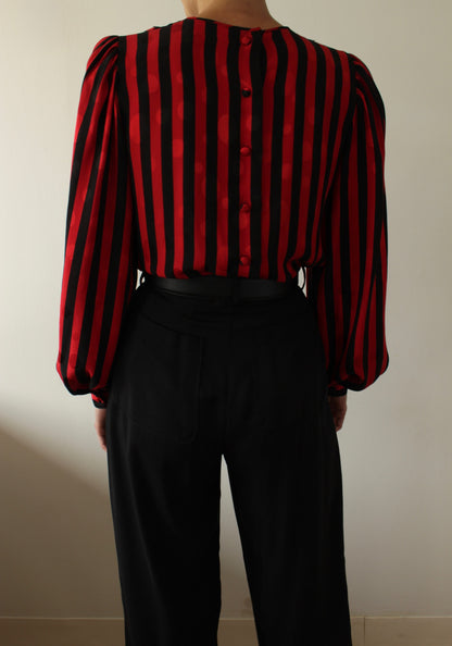 Stunning Vintage Oscar de la Renta Lace & Striped Silk Blouse