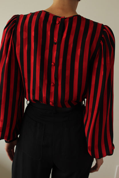 Stunning Vintage Oscar de la Renta Lace & Striped Silk Blouse