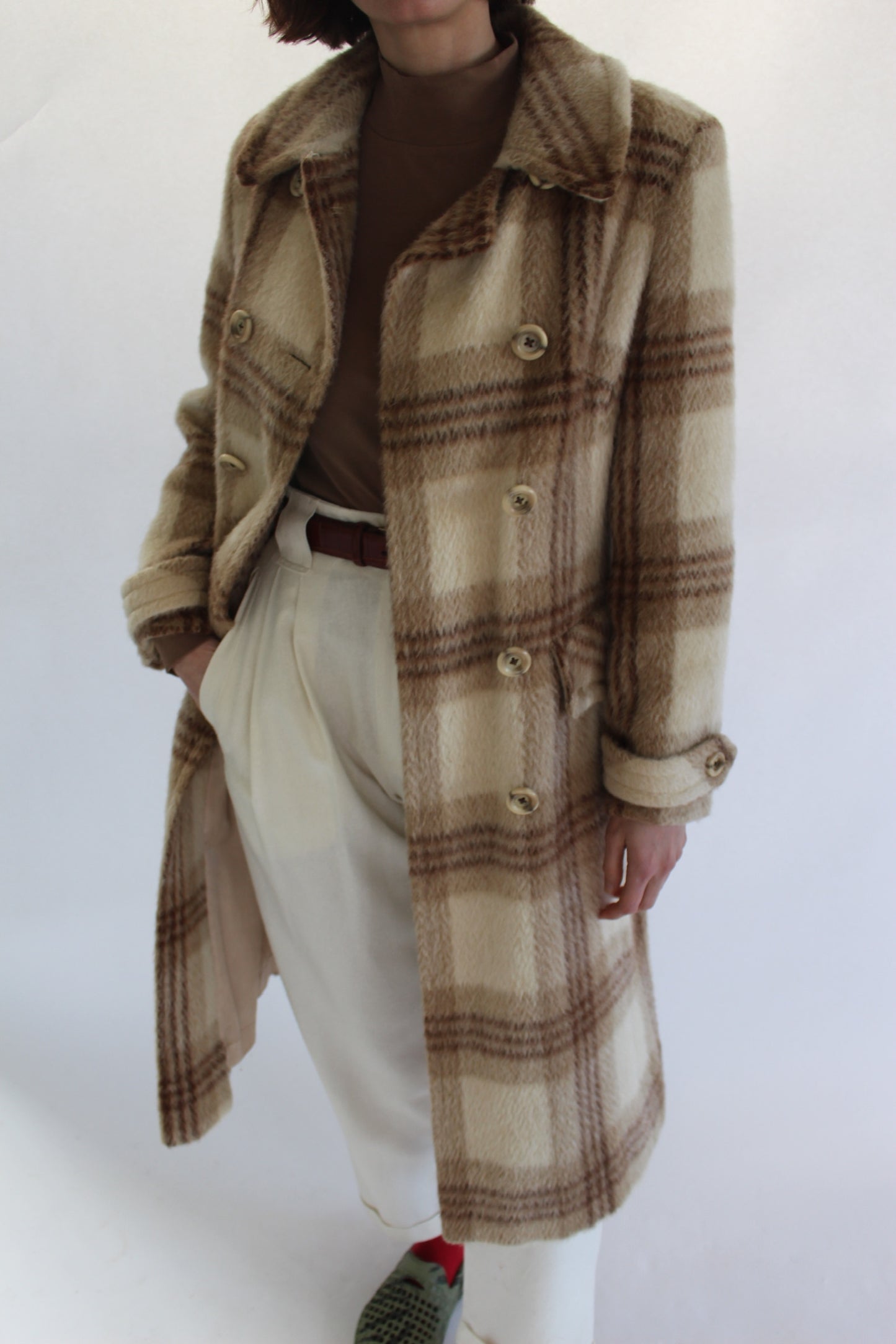 Vintage Pure Mohair Plaid Long Coat