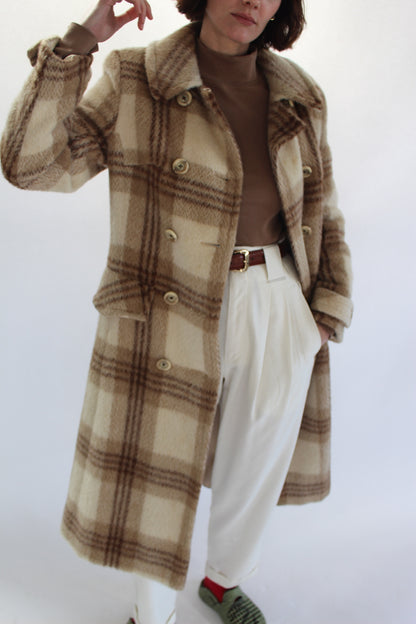 Vintage Pure Mohair Plaid Long Coat