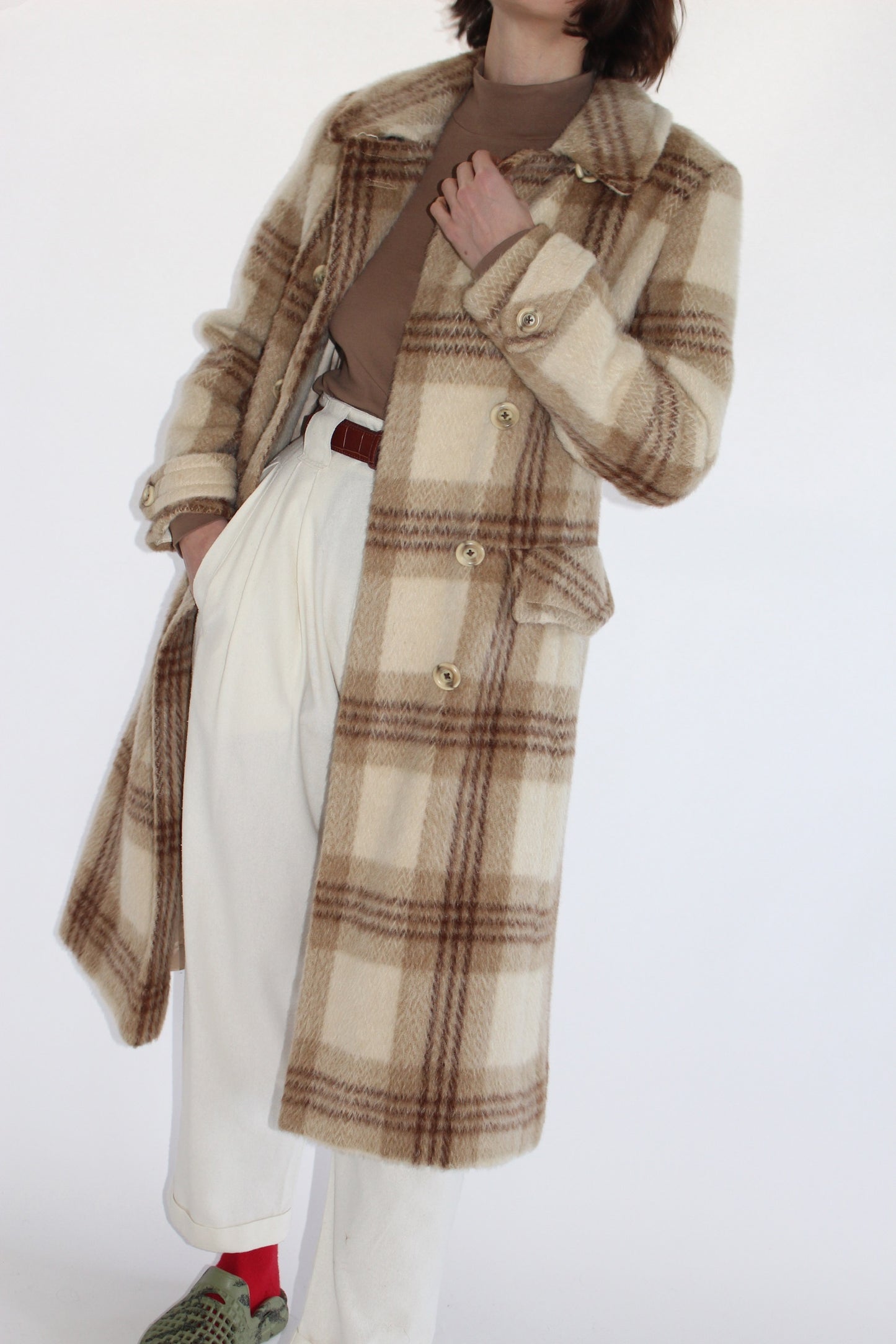 Vintage Pure Mohair Plaid Long Coat