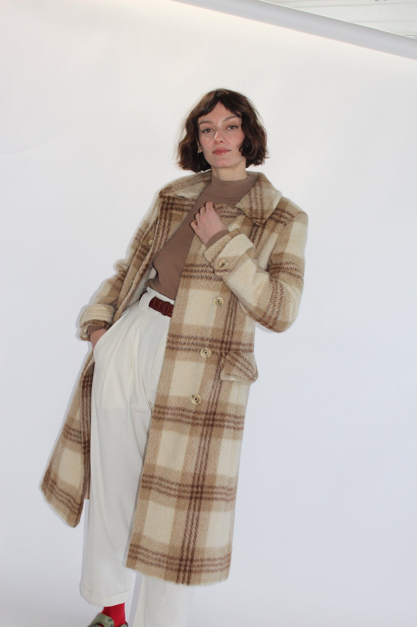 Vintage Pure Mohair Plaid Long Coat