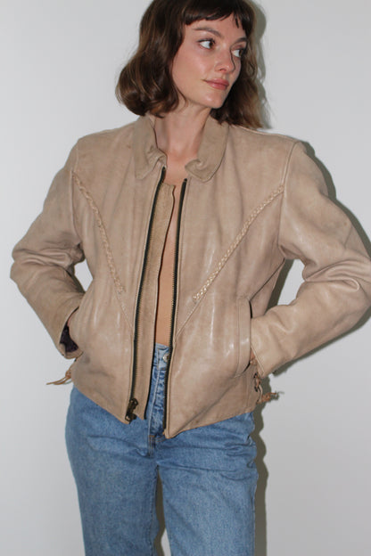 Amazing Vintage Sand Leather Motorcycle Jacket