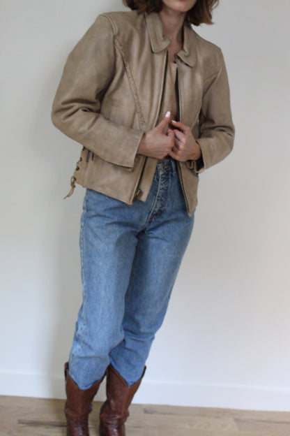 Amazing Vintage Sand Leather Motorcycle Jacket