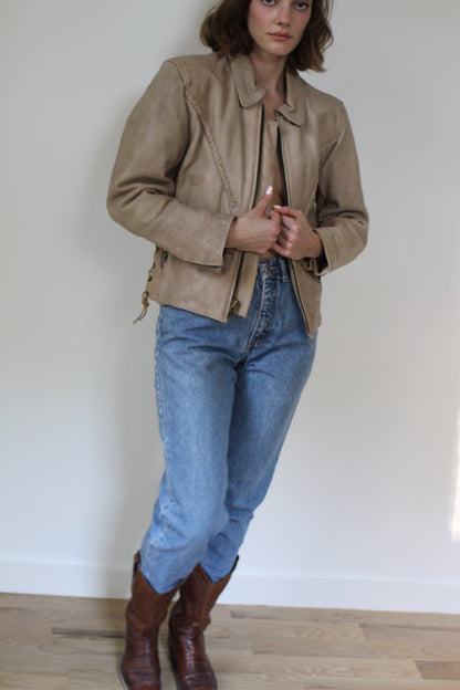 Amazing Vintage Sand Leather Motorcycle Jacket