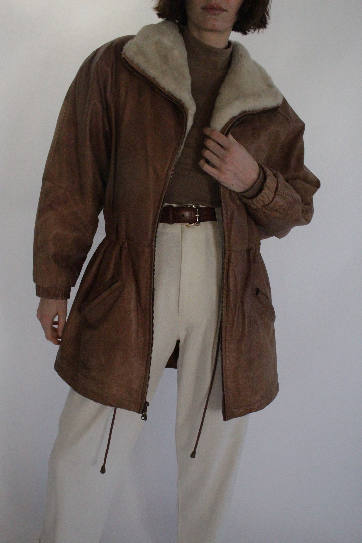 Rare Vintage Leather & Faux Fur Zip Coat