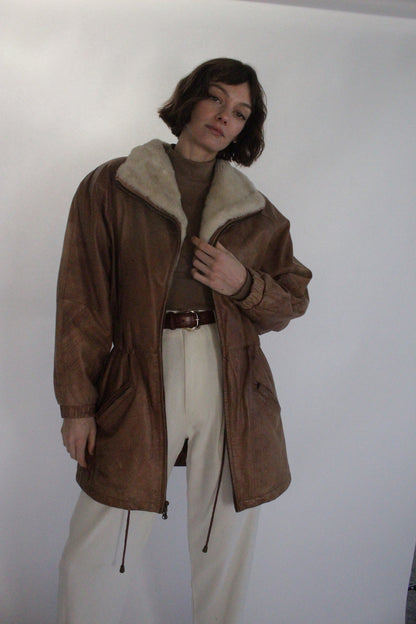 Rare Vintage Leather & Faux Fur Zip Coat