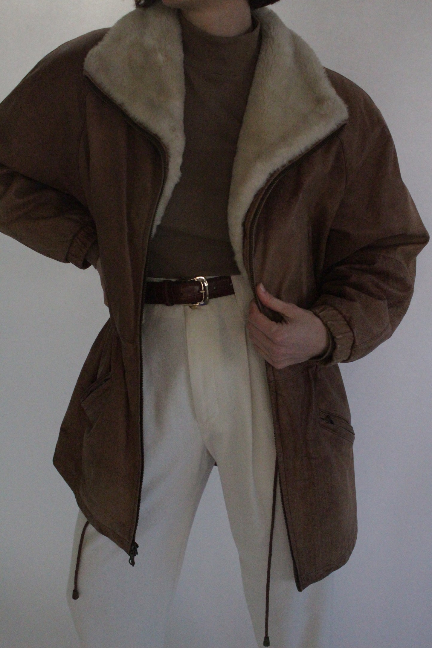 Rare Vintage Leather & Faux Fur Zip Coat