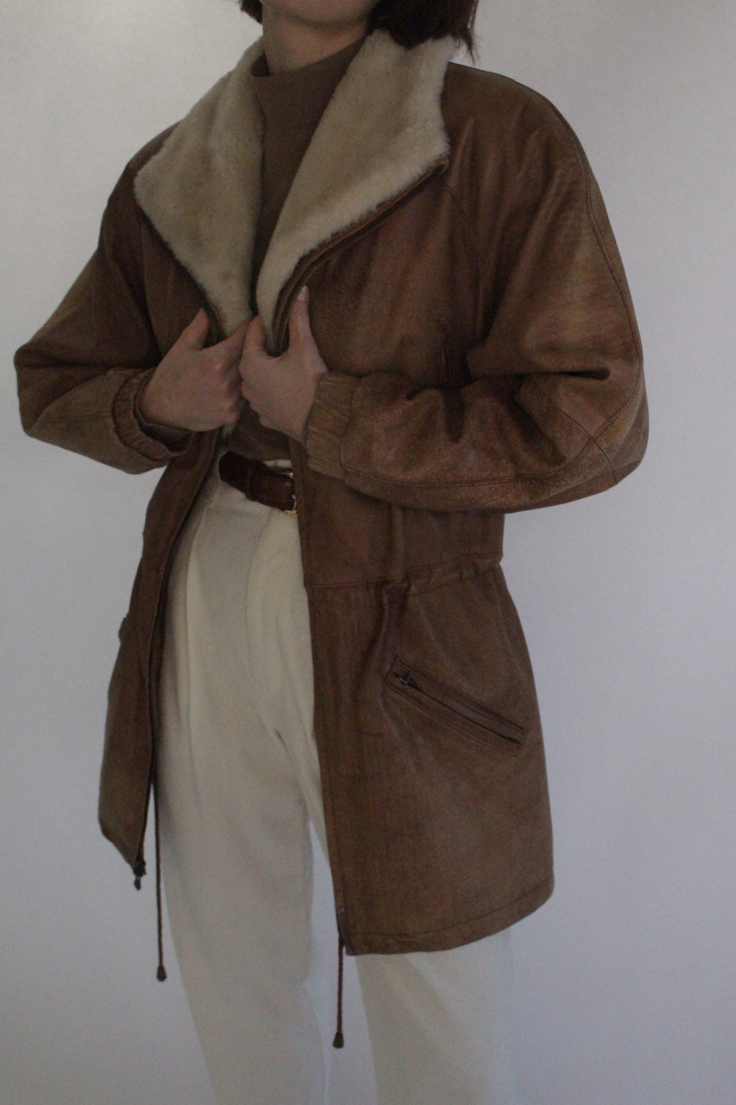 Rare Vintage Leather & Faux Fur Zip Coat