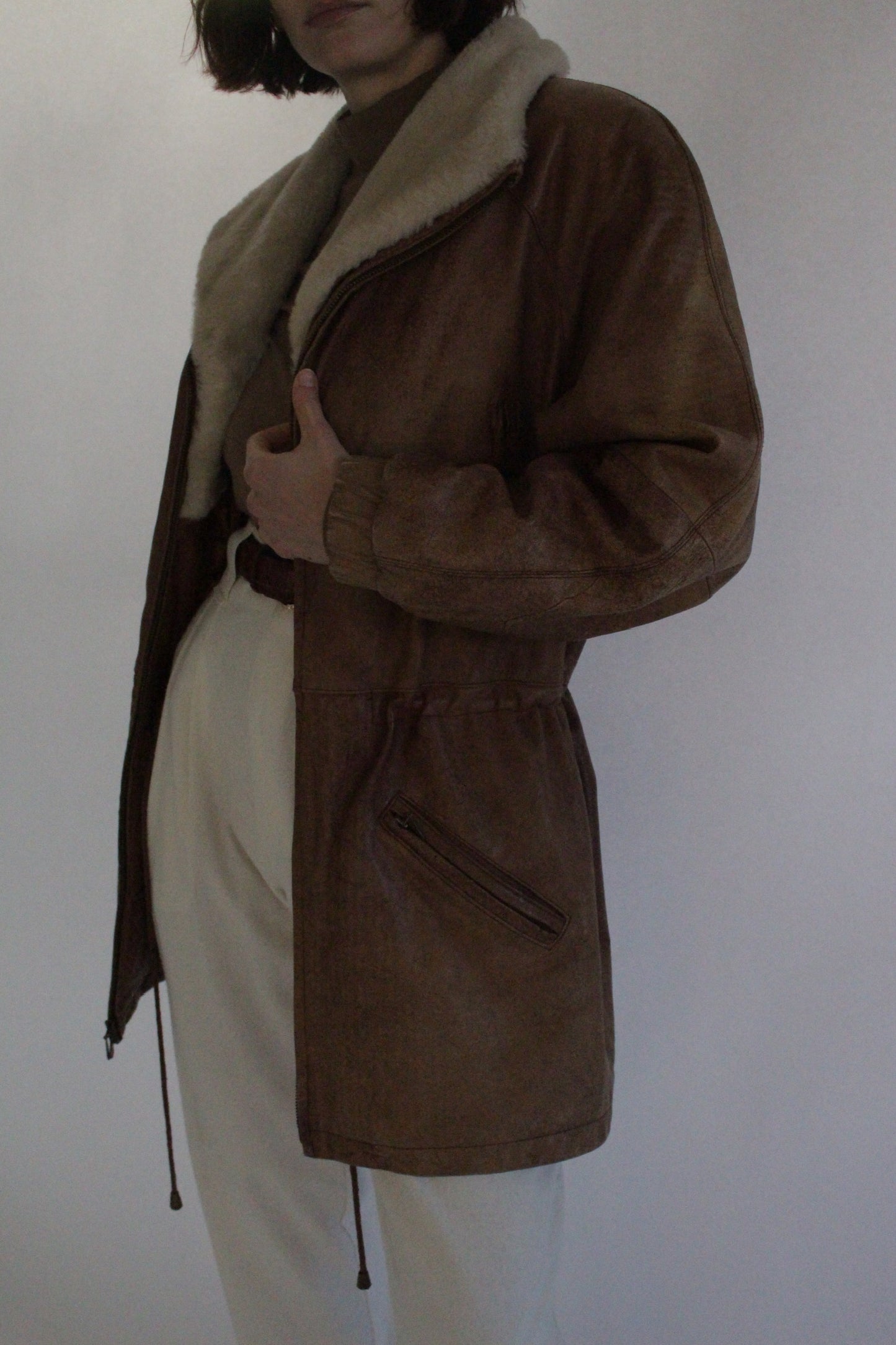 Rare Vintage Leather & Faux Fur Zip Coat