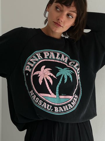 Vintage Faded Black "Pink Palm Club" Bahamas Souvenir Sweatshirt
