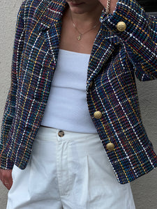 Vintage Multicolor Silk Woven Blazer