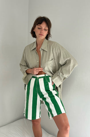 Vintage Field Green Striped Shorts