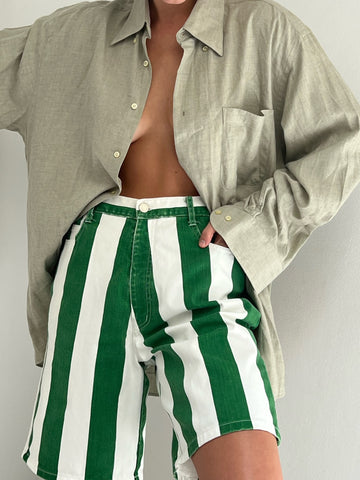 Vintage Field Green Striped Shorts
