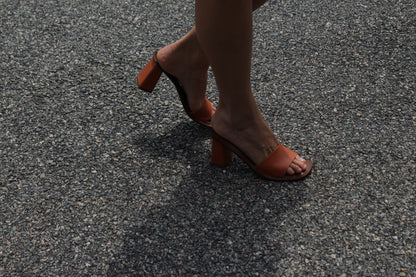 Vintage Terra Cotta Embossed Leather Heeled Sandal