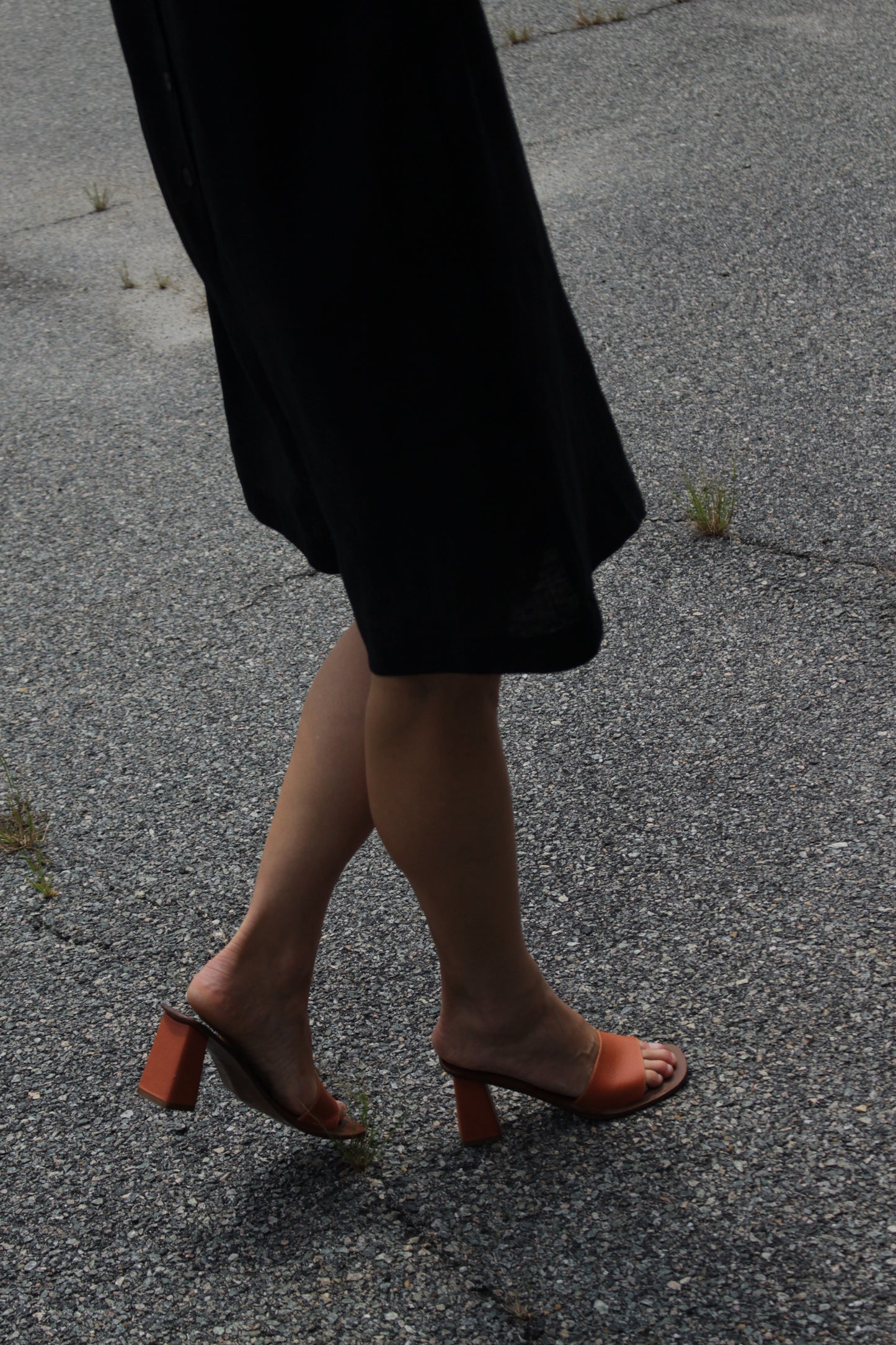 Vintage Terra Cotta Embossed Leather Heeled Sandal