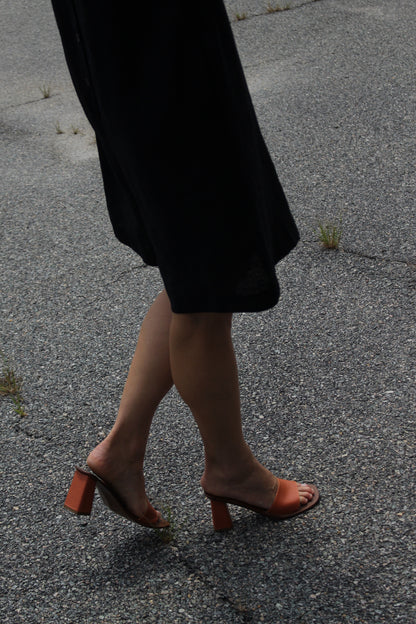 Vintage Terra Cotta Embossed Leather Heeled Sandal