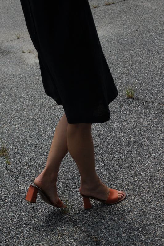 Vintage Terra Cotta Embossed Leather Heeled Sandal