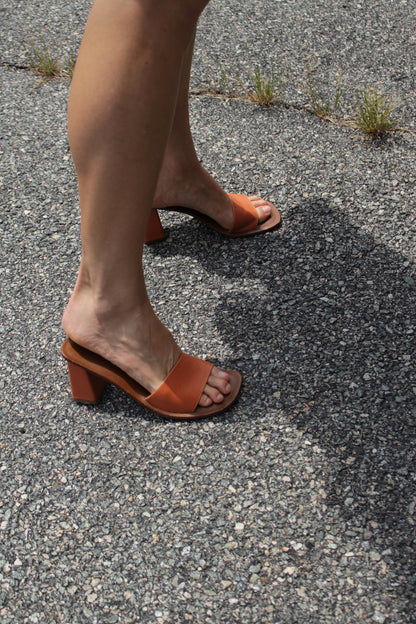 Vintage Terra Cotta Embossed Leather Heeled Sandal