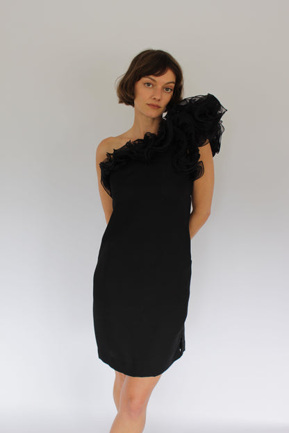 Incredible Vintage Victor Costa Ruffled One Shoulder Dress