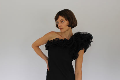 Incredible Vintage Victor Costa Ruffled One Shoulder Dress