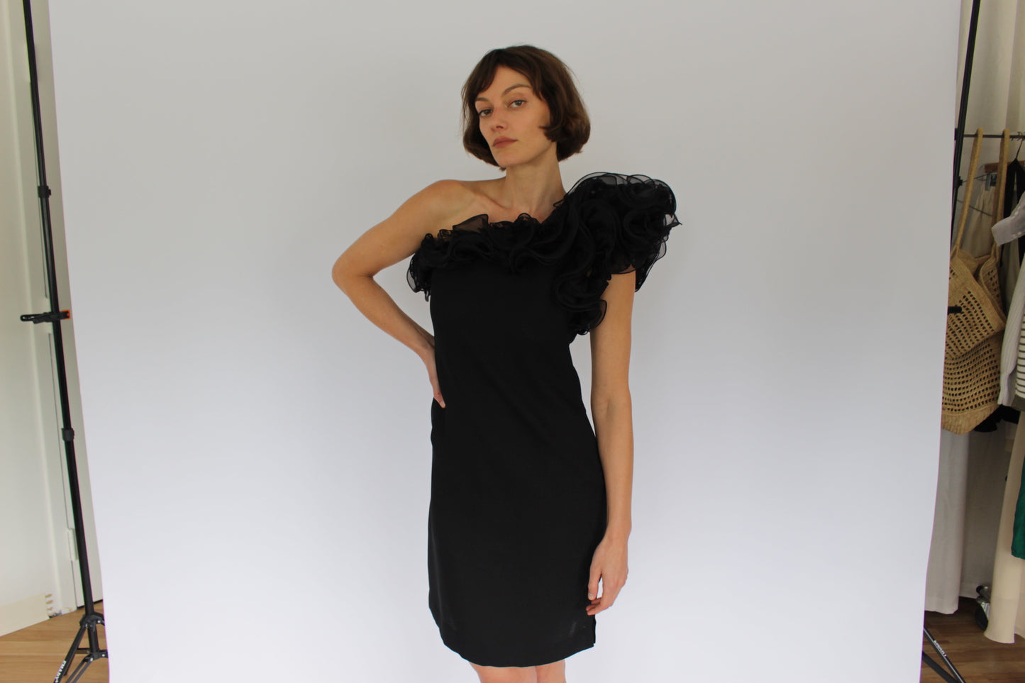 Incredible Vintage Victor Costa Ruffled One Shoulder Dress