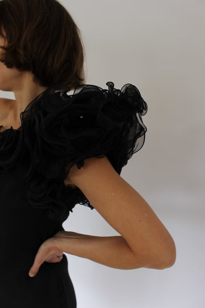 Incredible Vintage Victor Costa Ruffled One Shoulder Dress